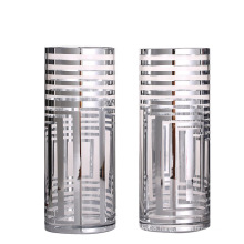 Silver striped cylinder vase glass